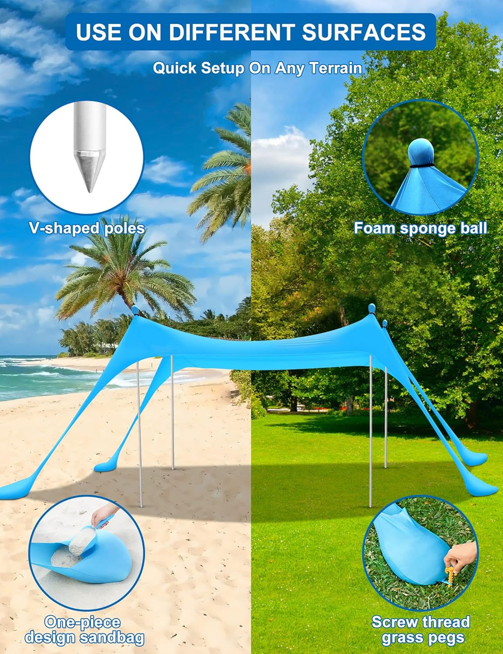 Beach Canopy with 4 Aluminum Poles, UPF50+ Sun Shelter, Pack of 2 O36776