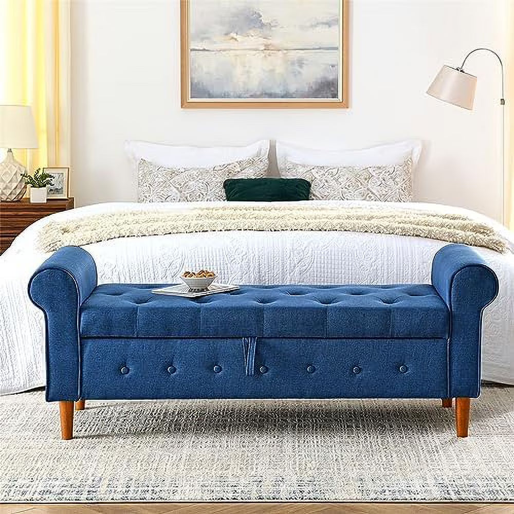 PU Leather Rolled Arm Bed Ottoman Bench with Solid Wood Legs S2532