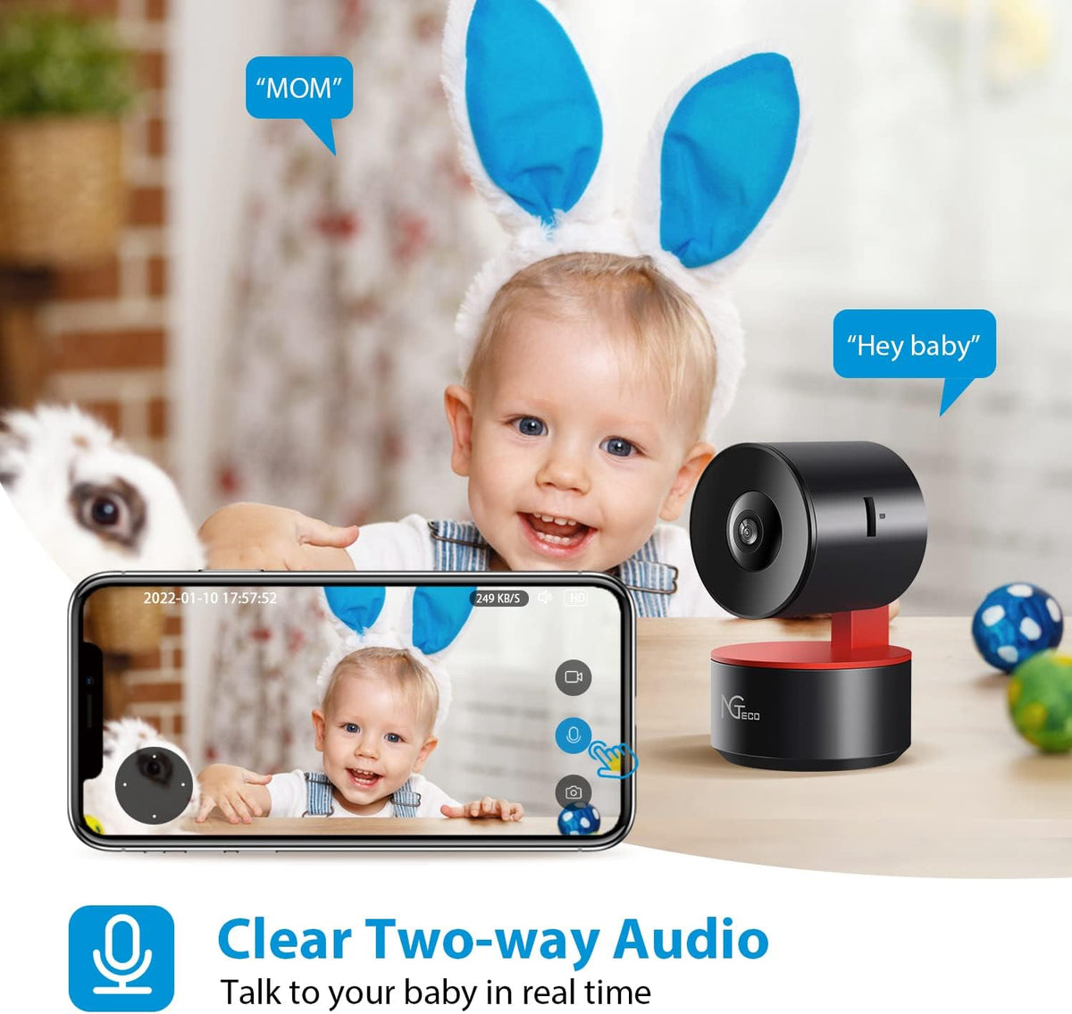 1080P WiFi Security Camera Indoor with Night Vision 2 Way Audio, Pack of 2 H678236