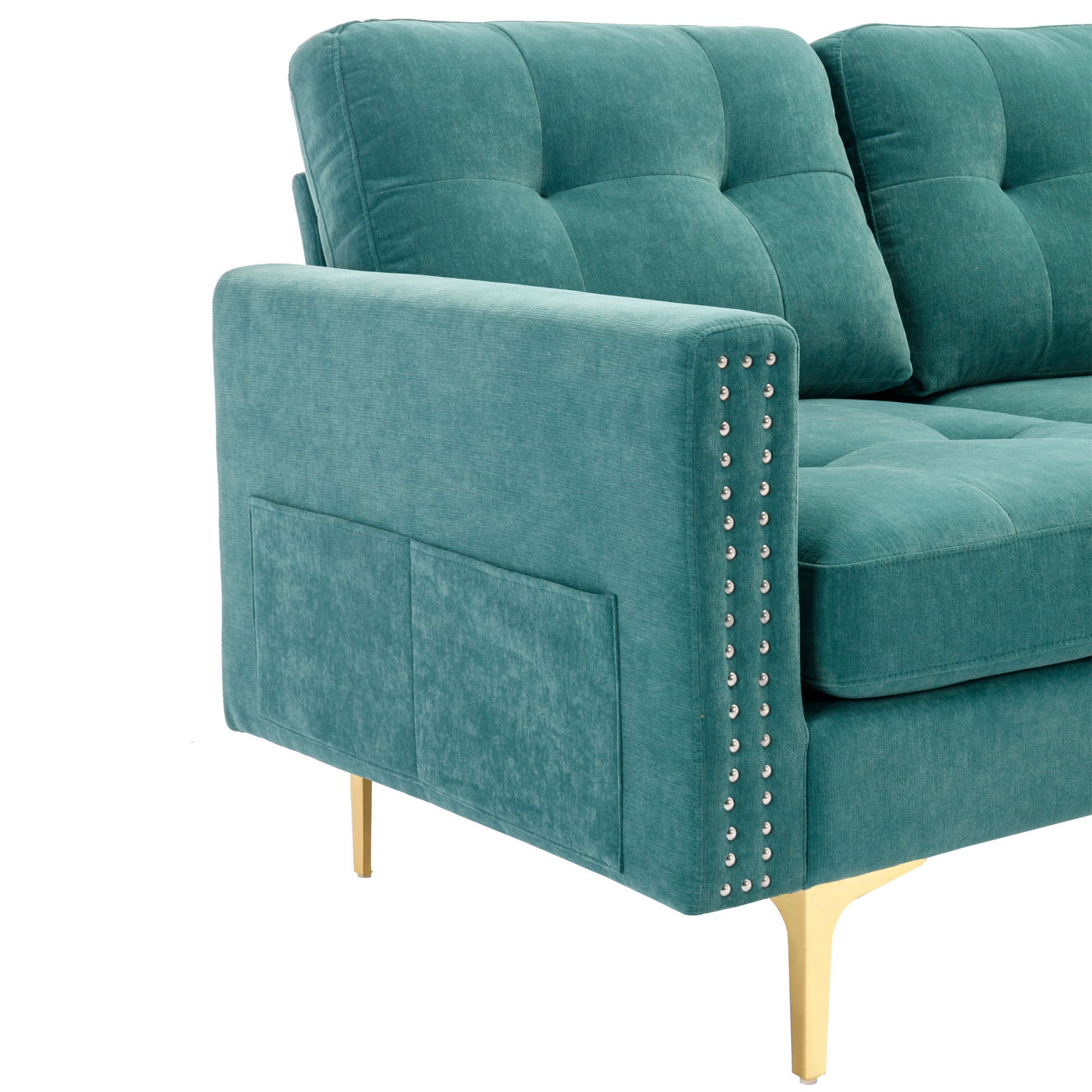 Green L-Shape Convertible Sectional Sofa with Movable Ottoman I71886