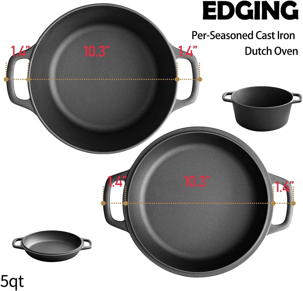 2-In-1 Pre-Seasoned Cast Iron Dutch Oven Set, 5-Quart Pack of 2 I98823