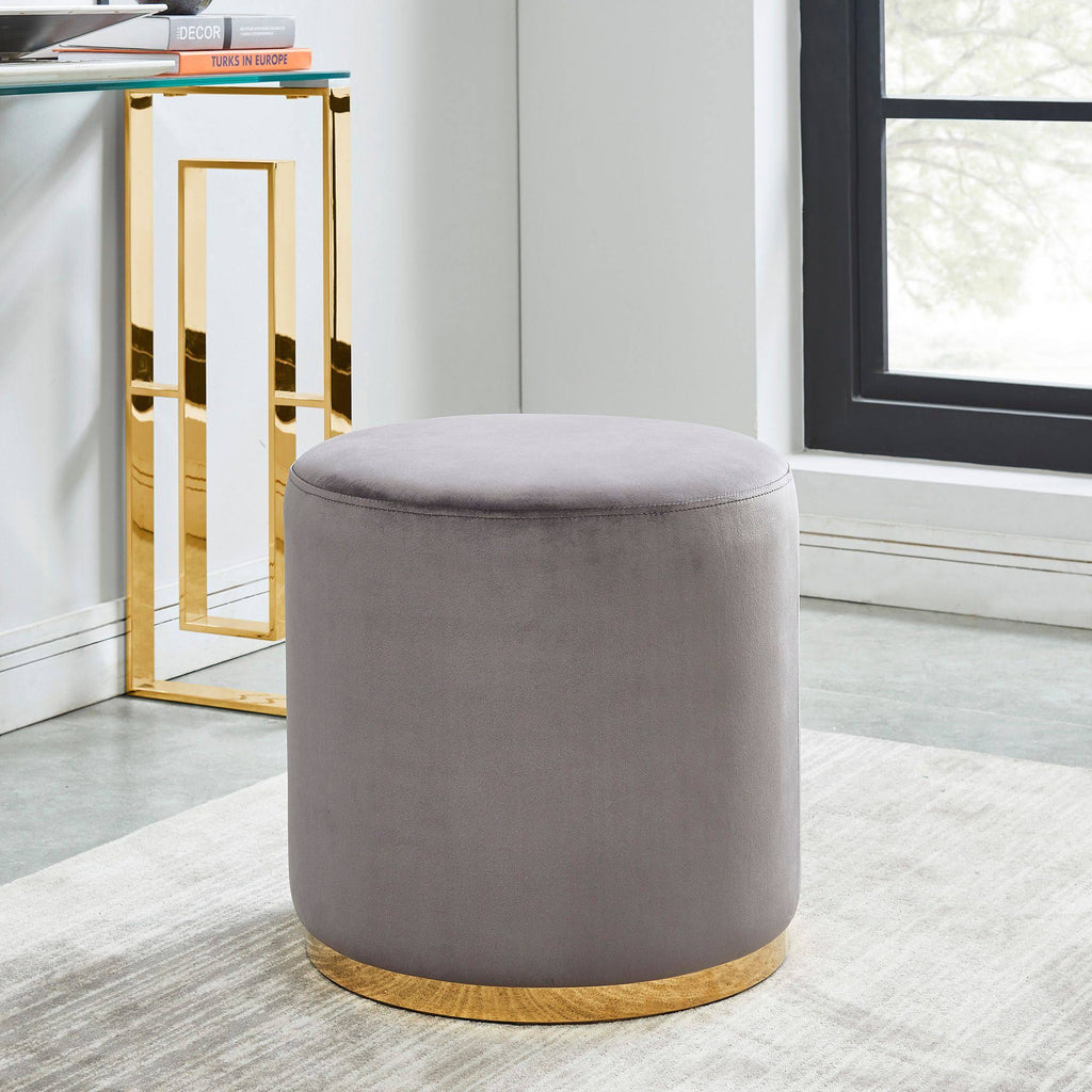Gray and Gold Round Ottoman Y799185