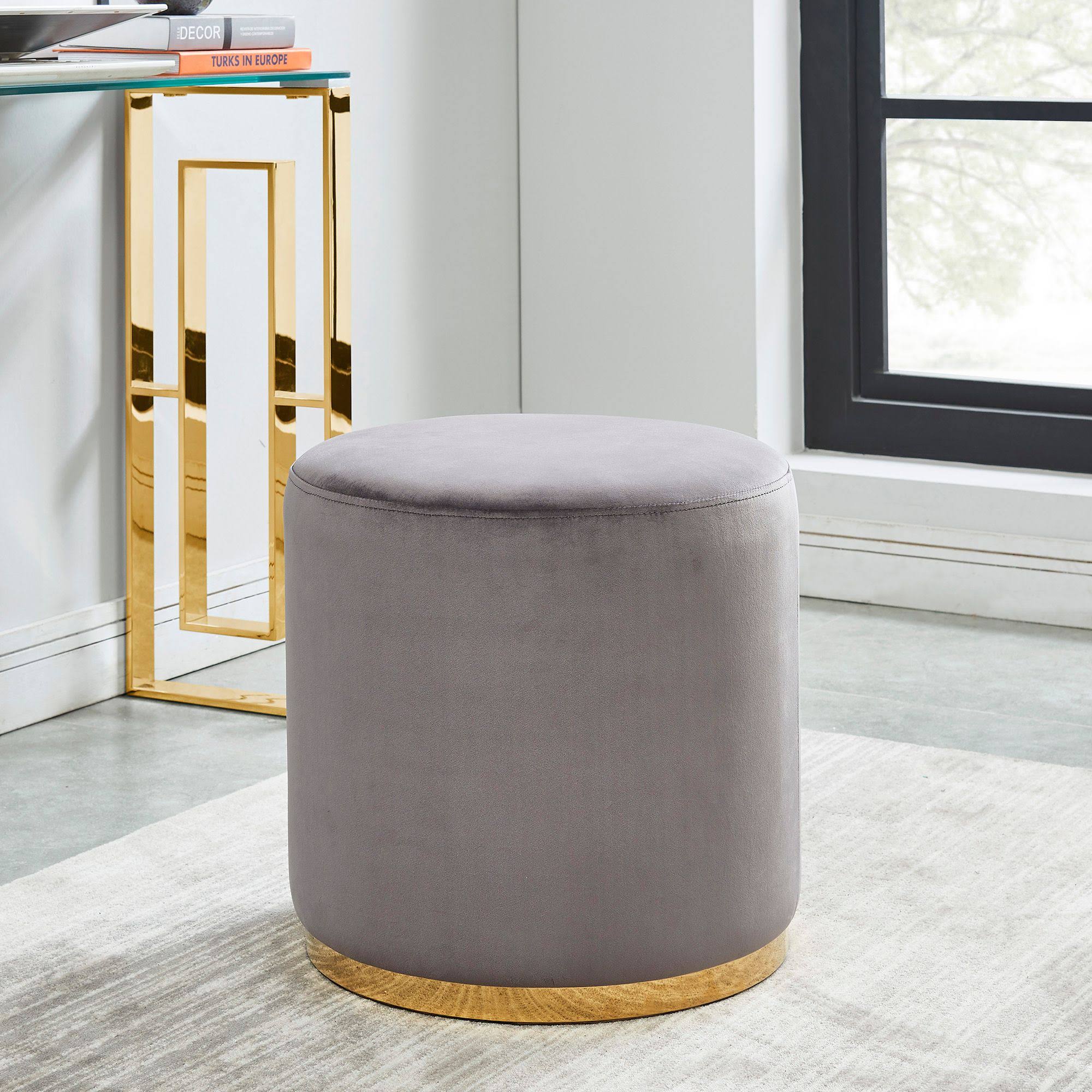 Gray and Gold Round Ottoman Y799185