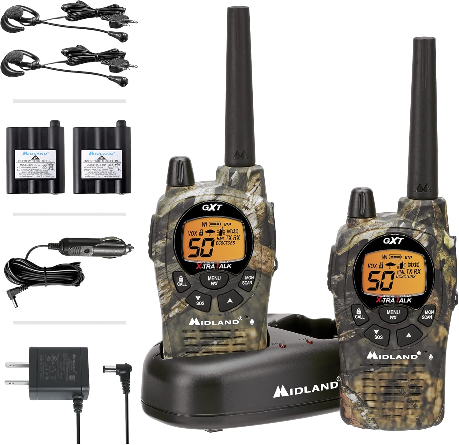 50 Channel GMRS Two-Way Radio Walkie Talkie, Mossy Oak Camo, 2-Pack P404