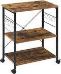 3-Tier Kitchen Utility Storage Shelf with Rolling Wheels, 10 Hooks, Brown F91160