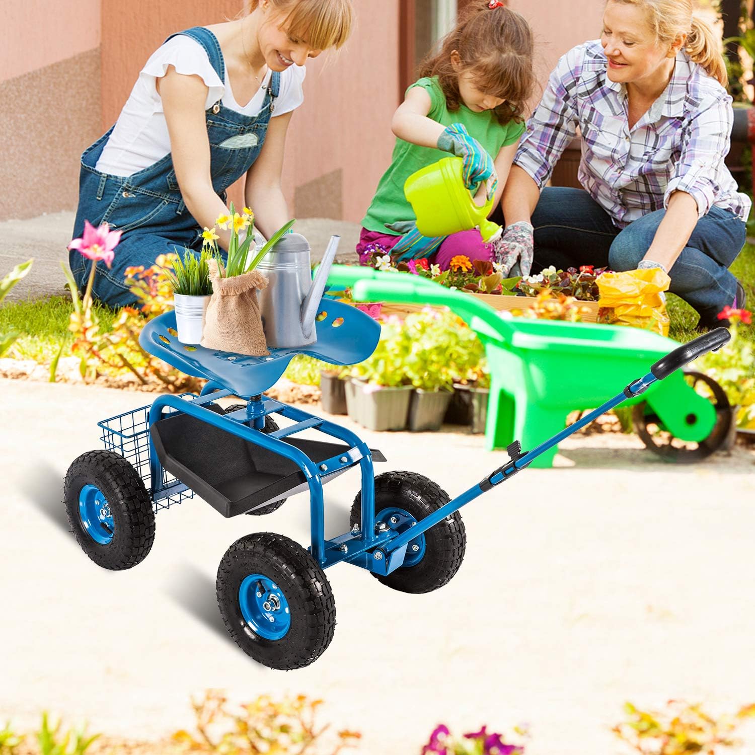Heavy Duty Rolling Garden Cart with Extendable Steer Handle B52757