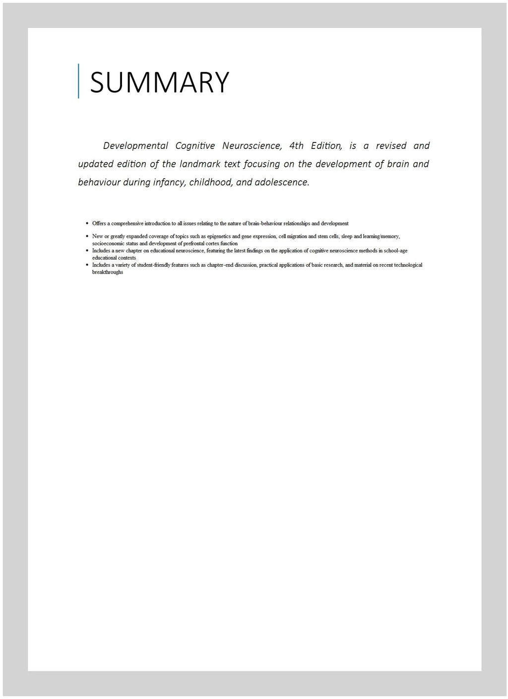 Developmental Cognitive Neuroscience: An Introduction, Paperback S82461