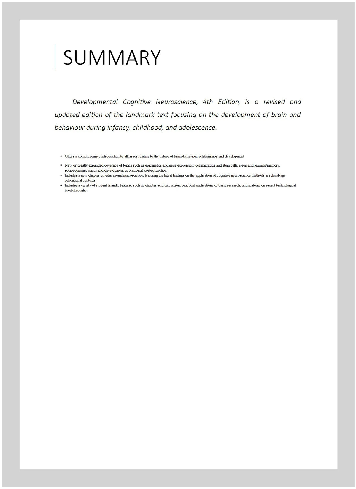 Developmental Cognitive Neuroscience: An Introduction, Paperback S82461