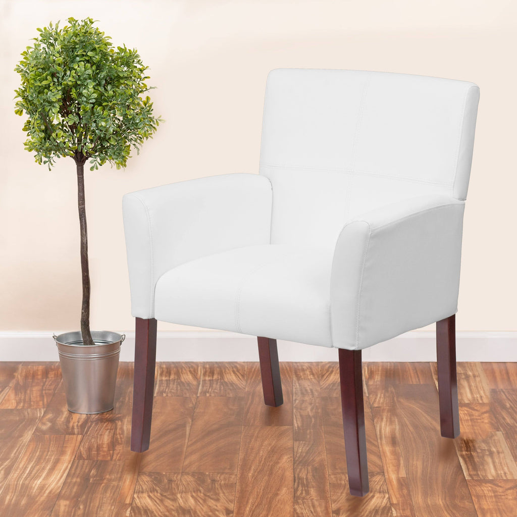 White Executive Side Reception Chair with Mahogany Legs W467145
