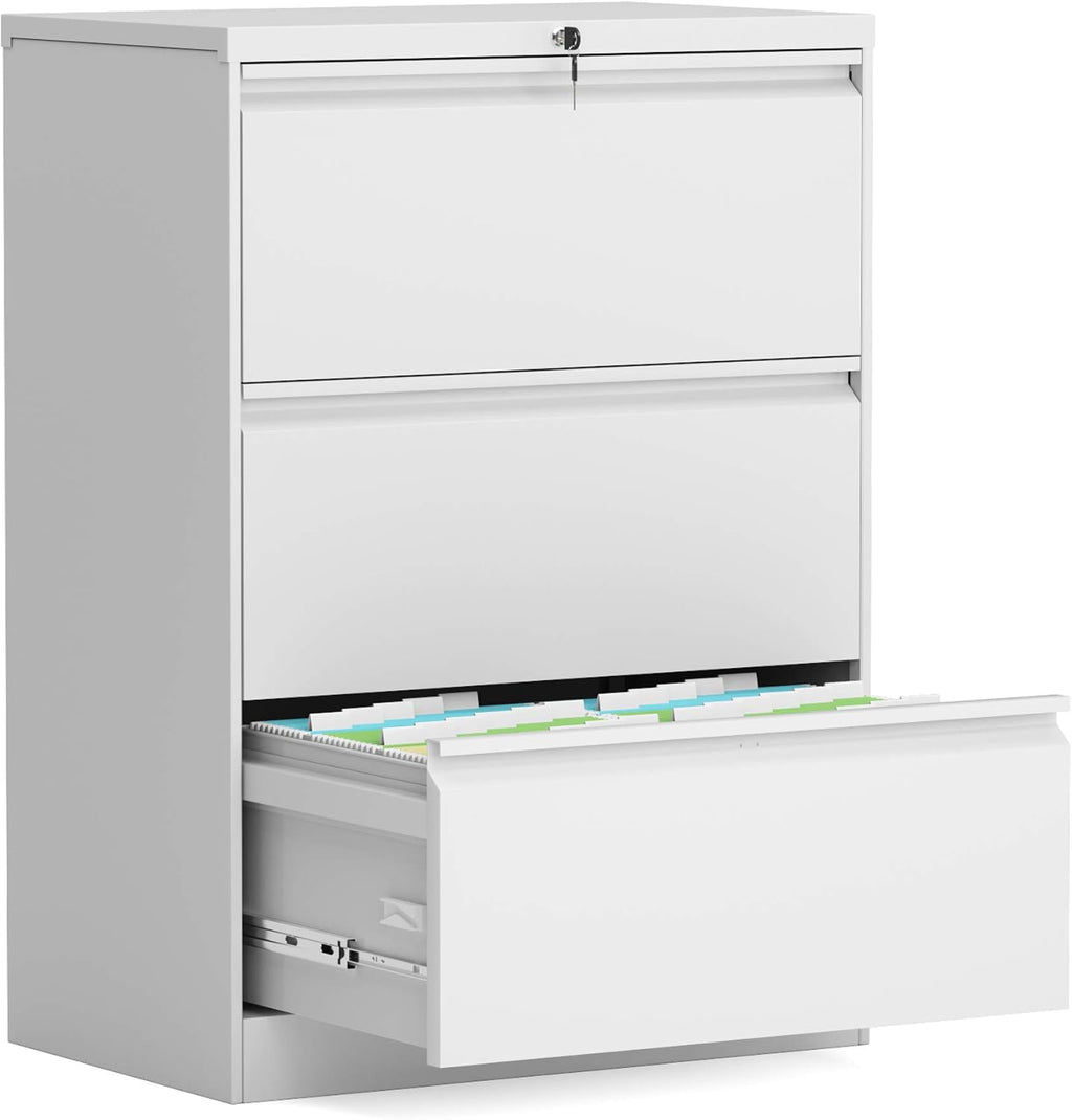 Black Steel Lateral File Cabinet with 3 Lockable Drawers M61821