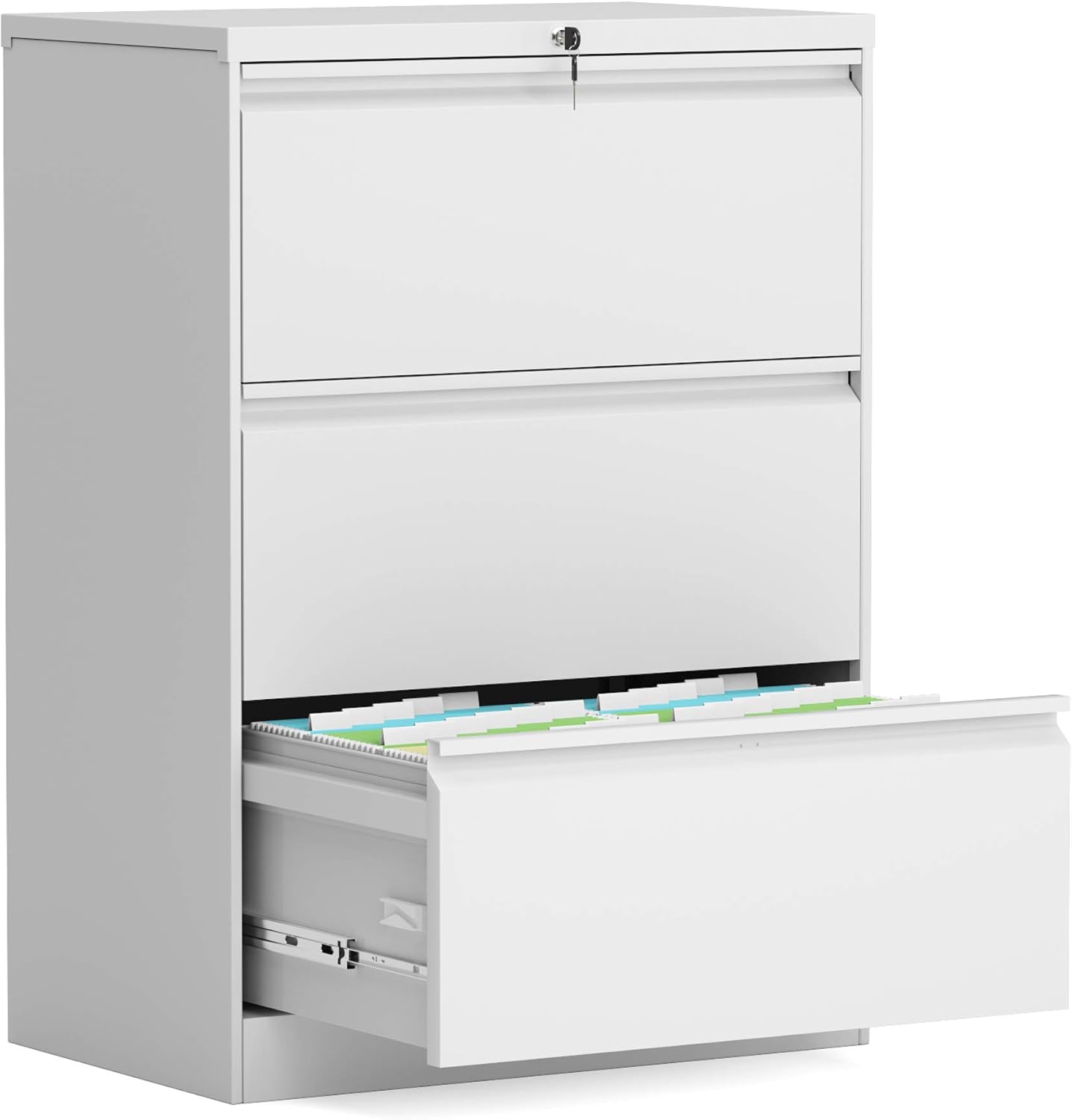 Black Steel Lateral File Cabinet with 3 Lockable Drawers M61821