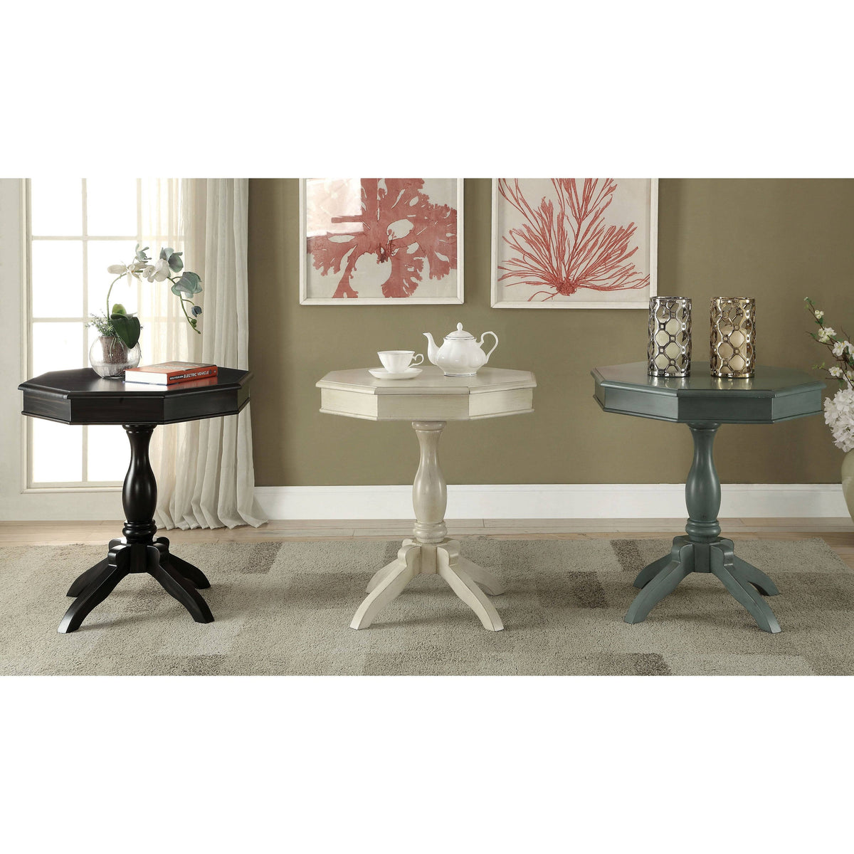 Blue Solid Wood Octagon Side Table R298892