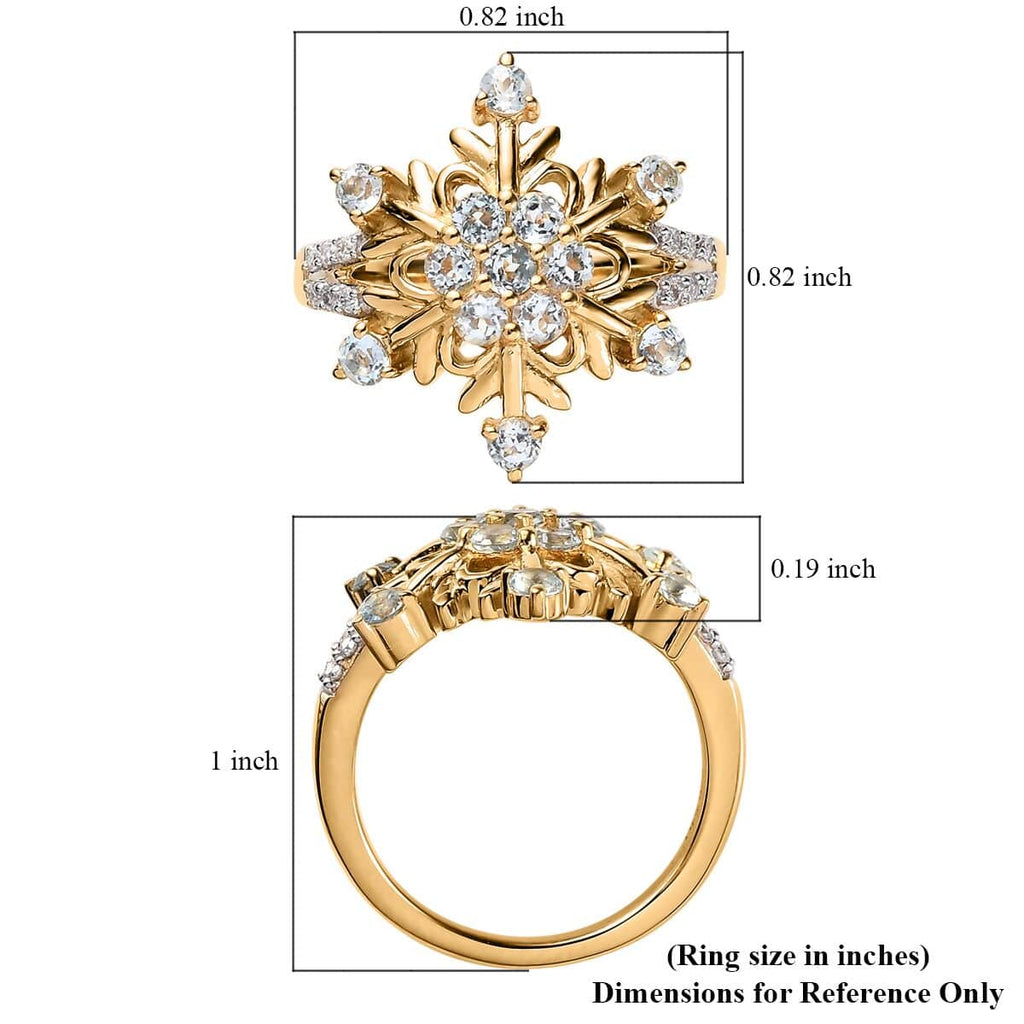 Blue Skyblue Topaz Moissanite Round 925 Sterling Silver Vermeil Yellow Gold Plated Cluster Ring Size 9 Ct 0.94 D114