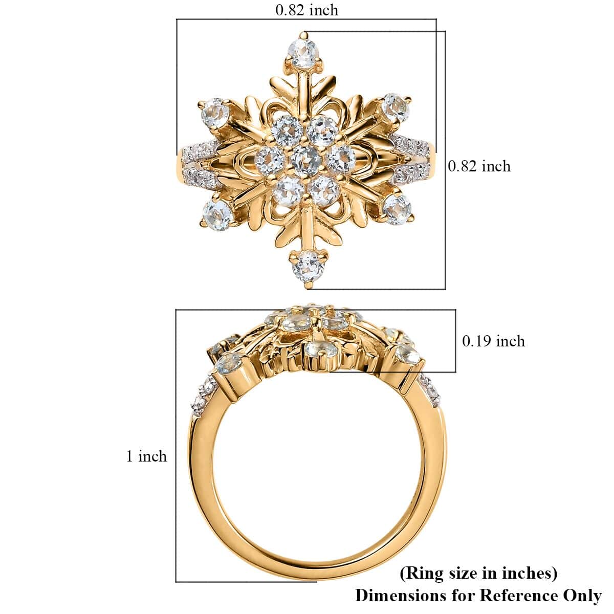 Blue Skyblue Topaz Moissanite Round 925 Sterling Silver Vermeil Yellow Gold Plated Cluster Ring Size 9 Ct 0.94 D114