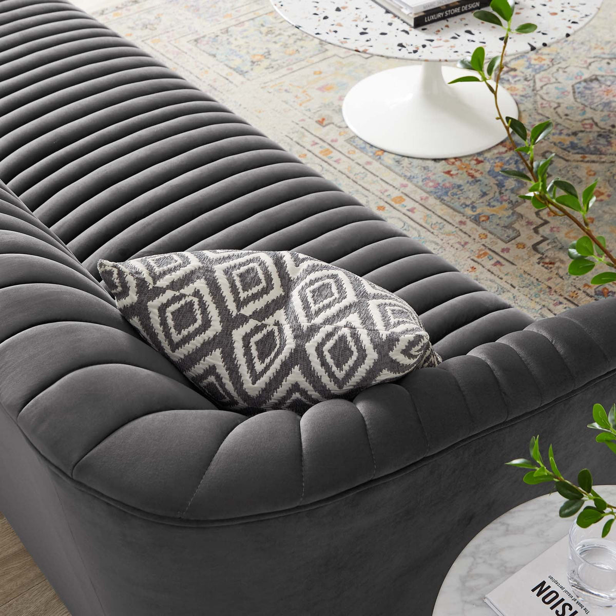 Charcoal Performance Velvet Channel Tufted Sofa Z503104