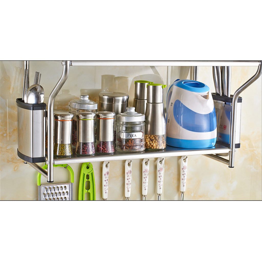 2 Layers Wall Mount Storage Shelf Microwave Oven Holder Stainless Steel H561015