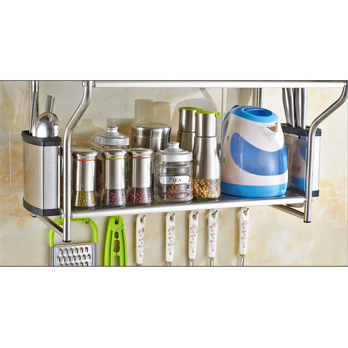 2 Layers Wall Mount Storage Shelf Microwave Oven Holder Stainless Steel H561015