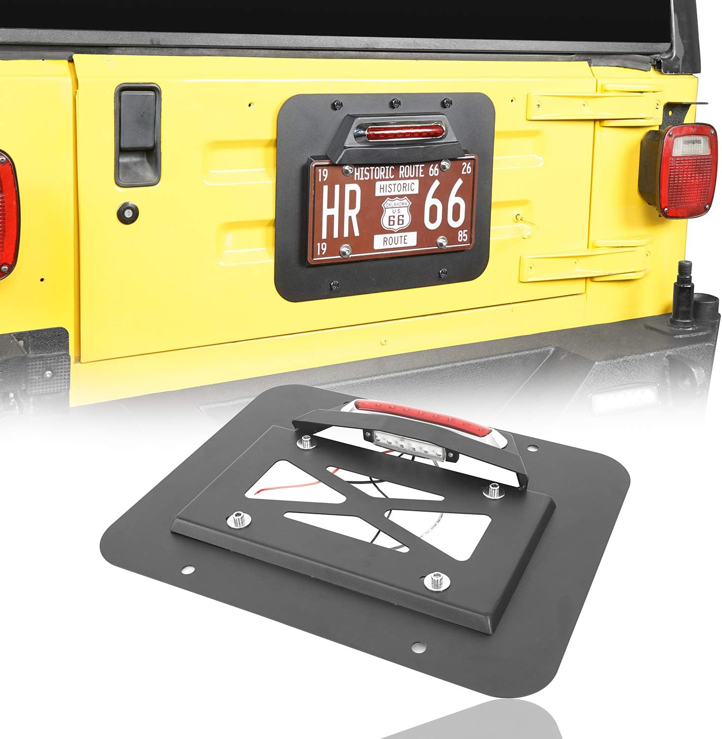 Spare Tire Delete License Plate Relocation Kit with Third Brake Light for Jeep Wrangler TJ P900098