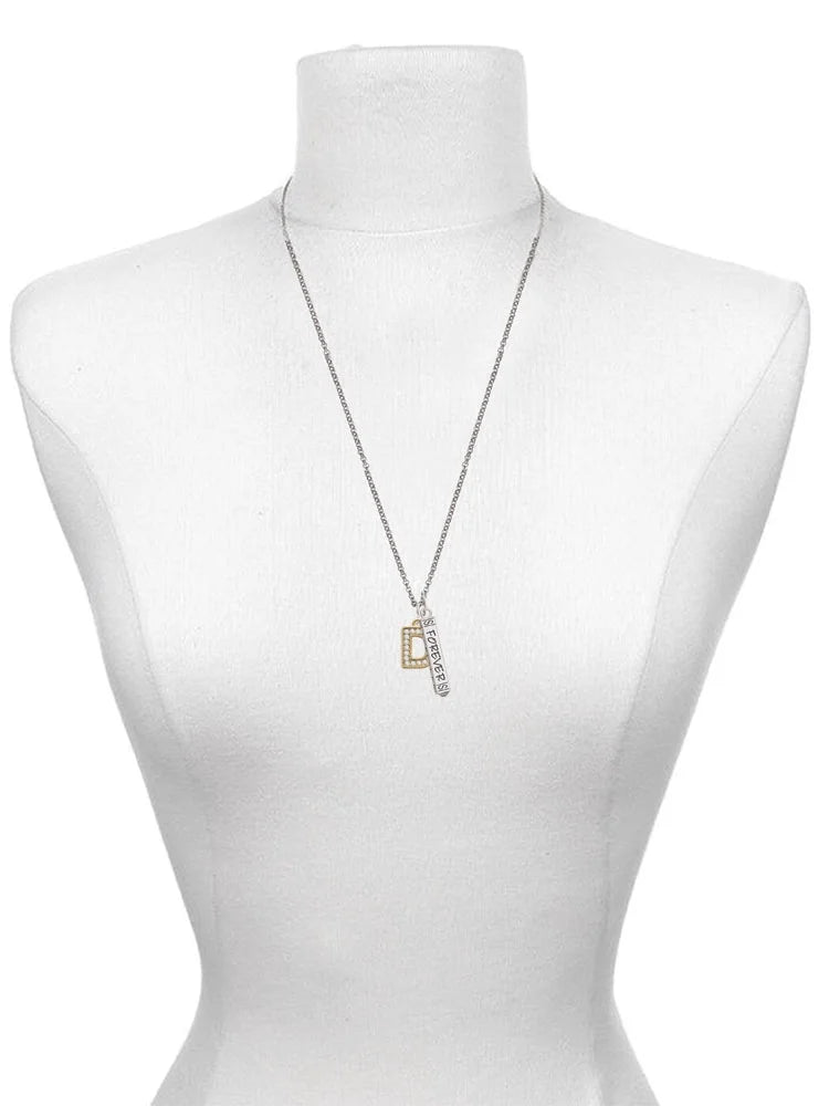 Goldtone Crystal Initial Bar Charm Necklace, 23" R5002