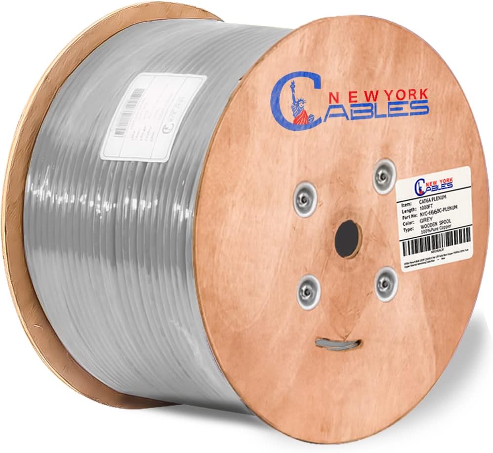 Cat6a Riser Bulk Ethernet Cable 1000ft CMR Rated Spool Solid Bare Copper 23AWG UTP Black B7262
