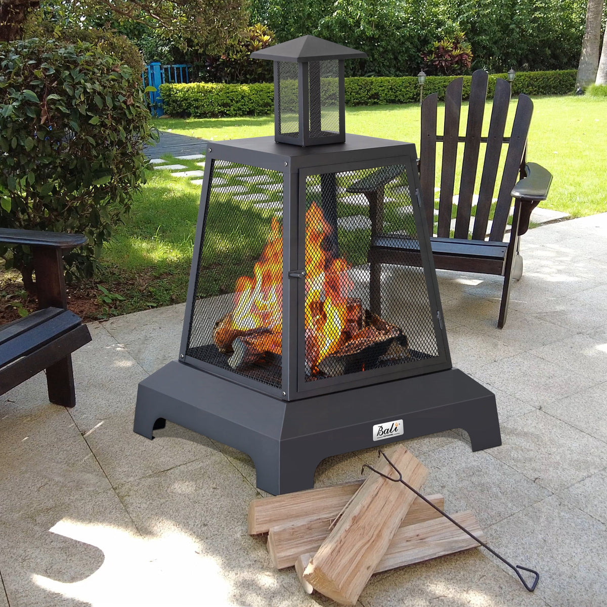 Black Steel Wood Burning Fire Pit Chimenea F191
