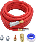 Hybrid Air Hose 1/2-Inch I.D. by 25-Feet Long Solid Brass Fitting 300 PSI with 3/8" and 1/4" Industrial Quick Coupler Connectors, Red Pack of 2 L27317