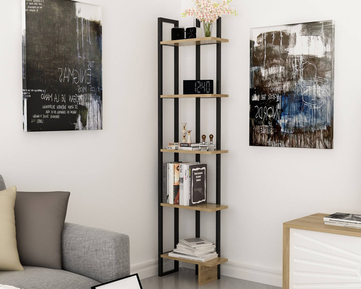 Tall Metal Wood Corner Bookcase S2112