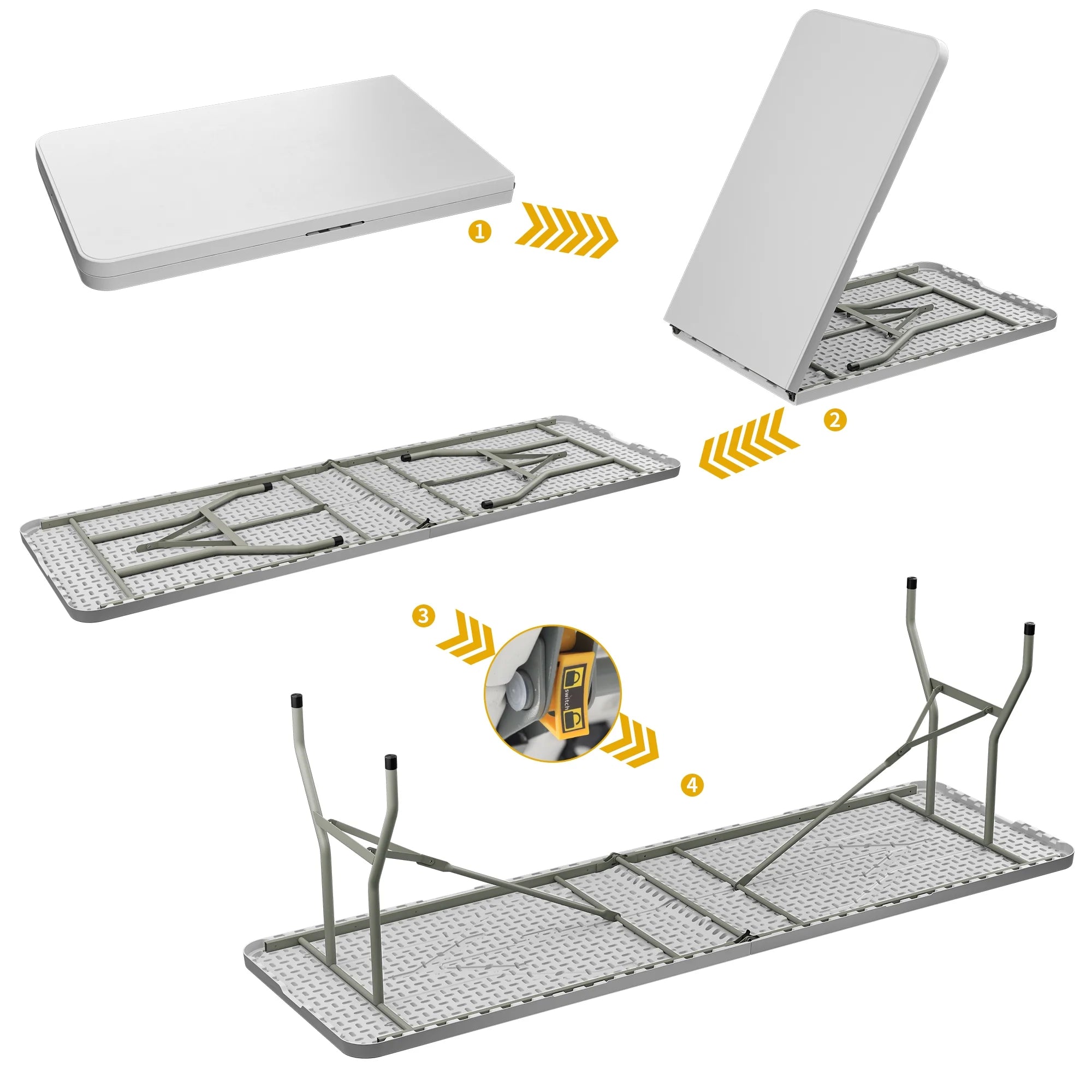 White 8FT Heavy Duty Plastic Folding Table with Carrying Handle H1838