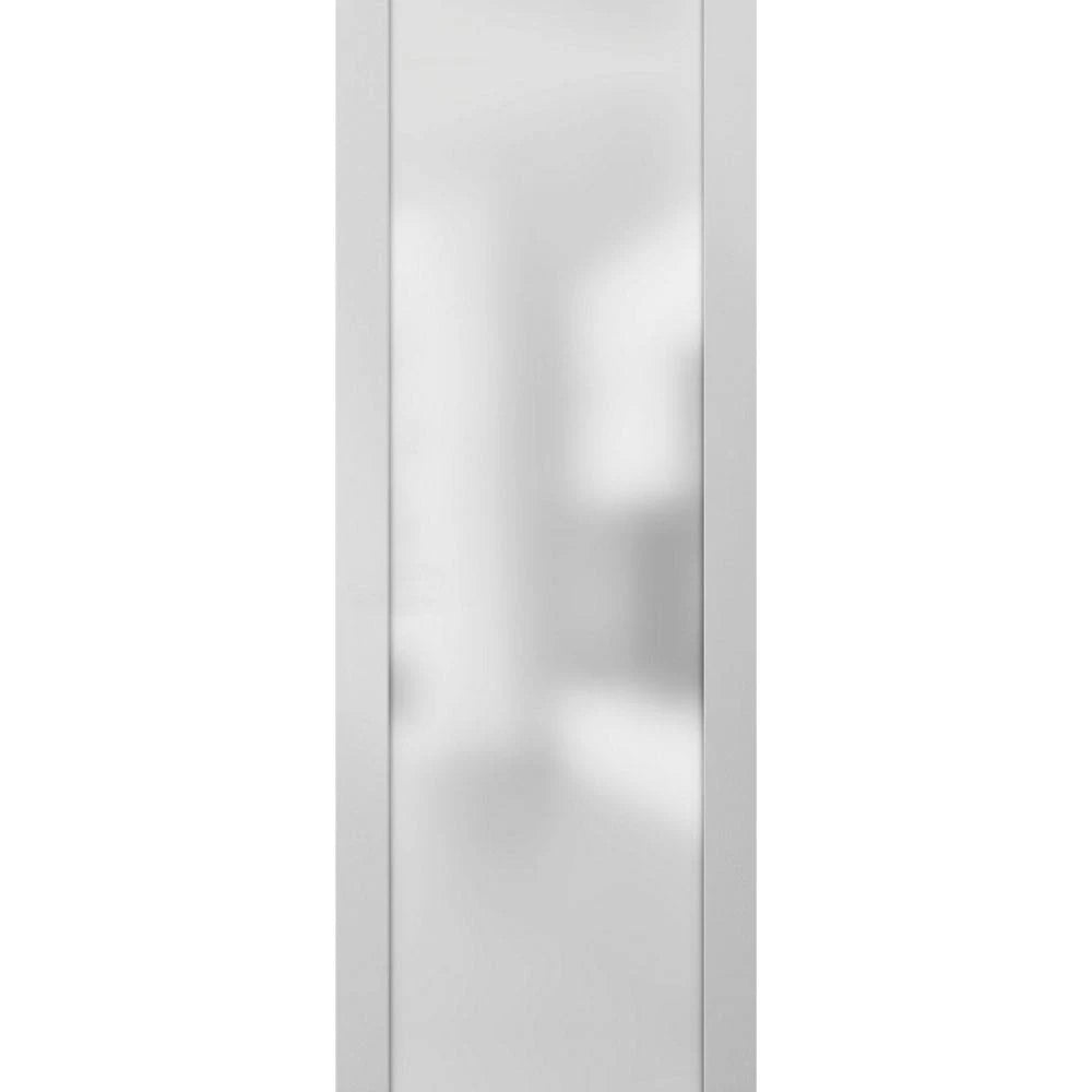 White Silk Sliding Barn Door with Frosted Glass and Stainless Steel Hardware I20452
