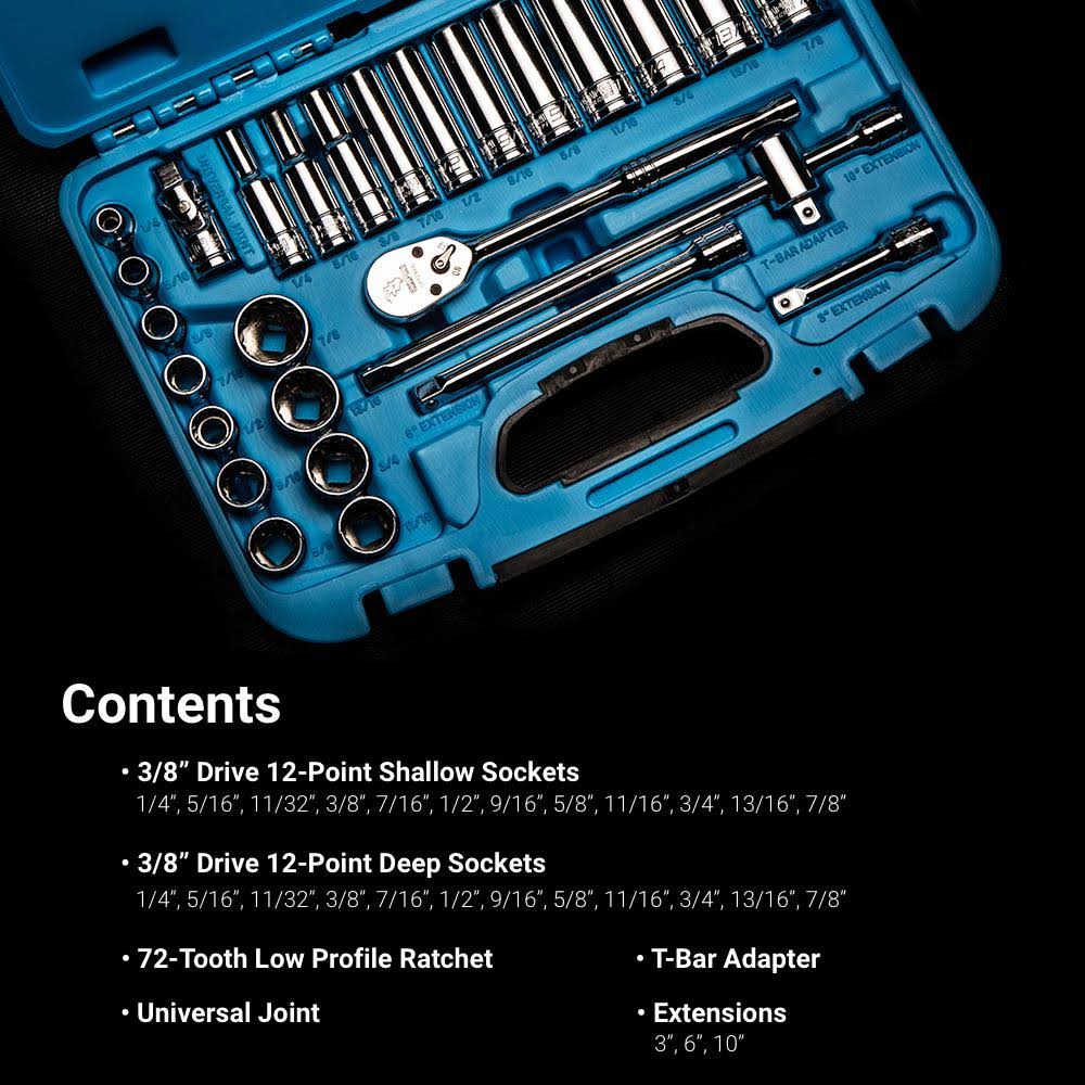27-Piece 3/8-in Drive 12-Point Socket Set with Ratchet M5338