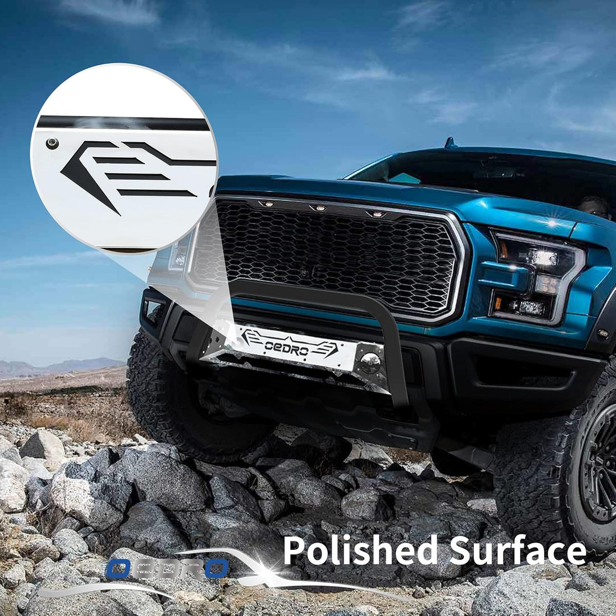 Chrome and Black Truck Brush Push Bumper Guard with Skid Plate Light Mount Y187