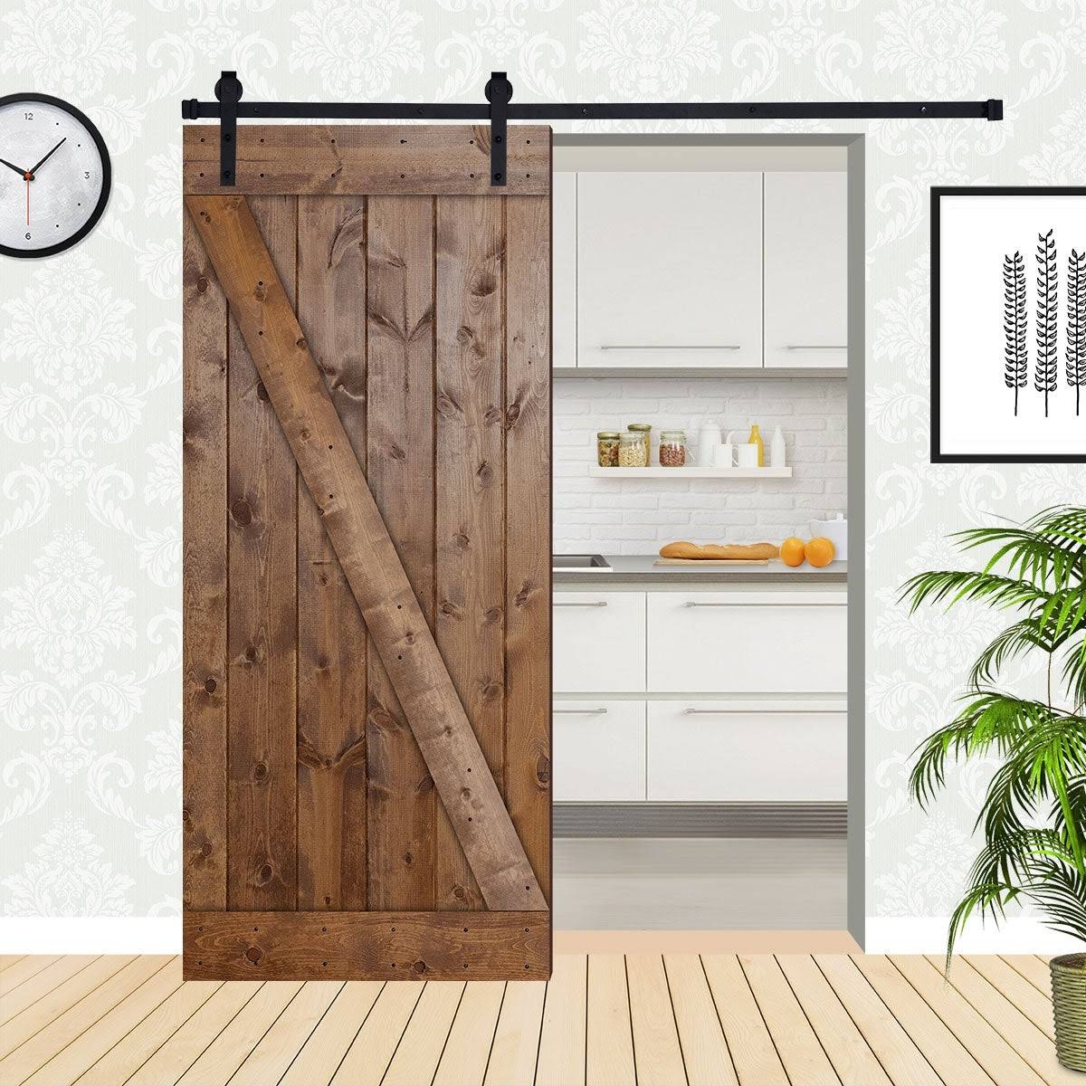 Red Oak Paneled Wood Barn Door with Installation Hardware Kit W783727