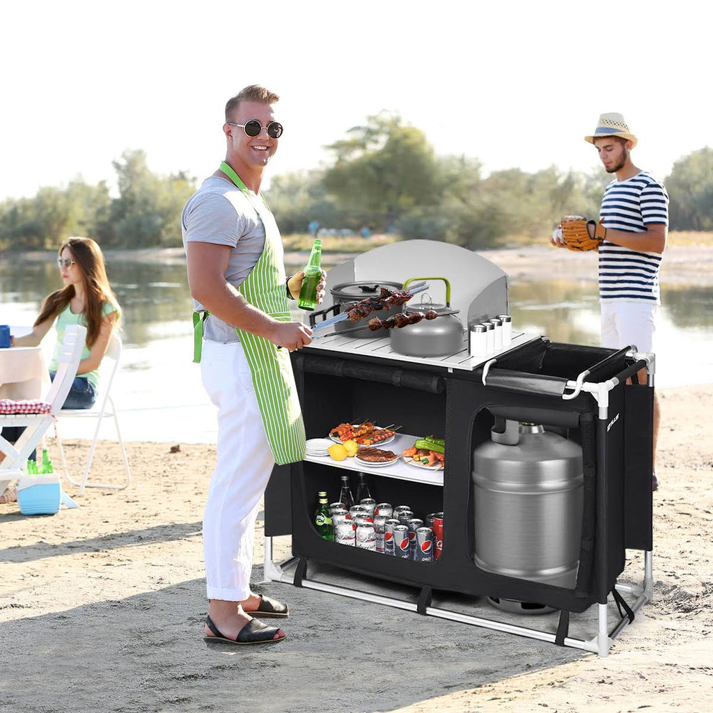 Portable BBQ Camping Grill Table Kitchen Sink Station I69294