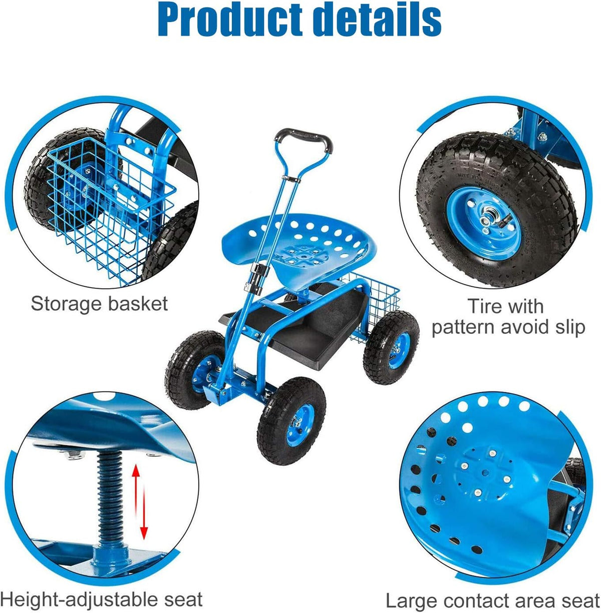 Heavy Duty Rolling Garden Cart with Extendable Steer Handle B52757
