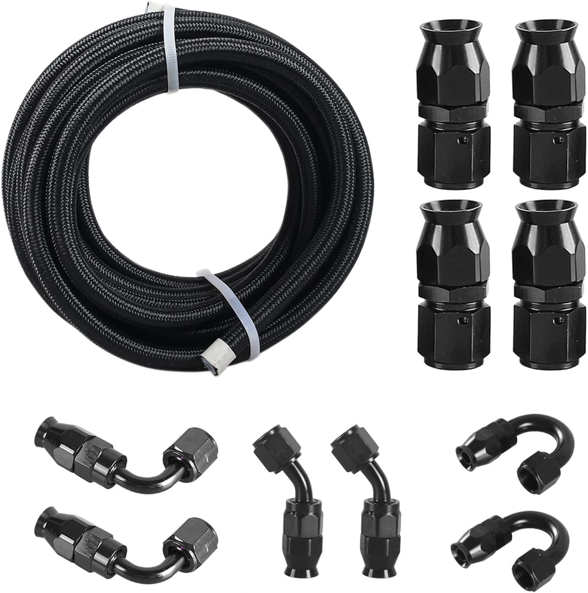 6AN PTFE E85 Braided Fuel Line Fitting Kit 10FT Transmission Oil Cooler Line Black Pack of 2 W839