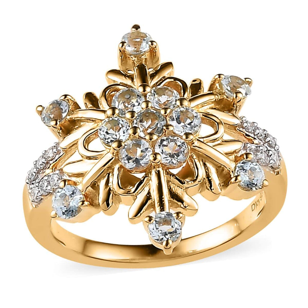 Blue Skyblue Topaz Moissanite Round 925 Sterling Silver Vermeil Yellow Gold Plated Cluster Ring Size 9 Ct 0.94 D114