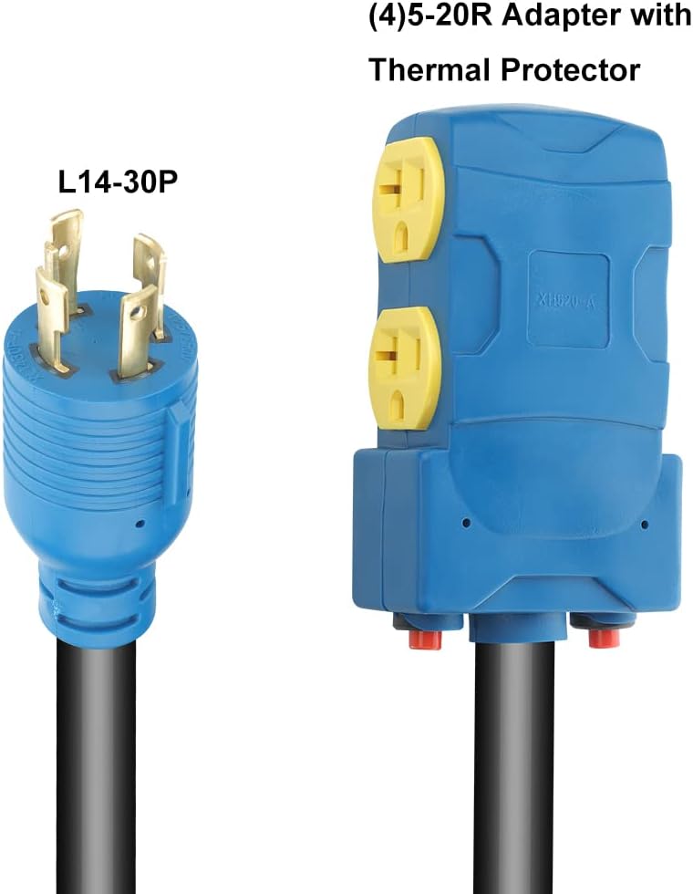 25 Feet 30 Amp 10 Gauge 4 Prong Generator Extension Cord 125/250V 7500W Pack of 2 E807