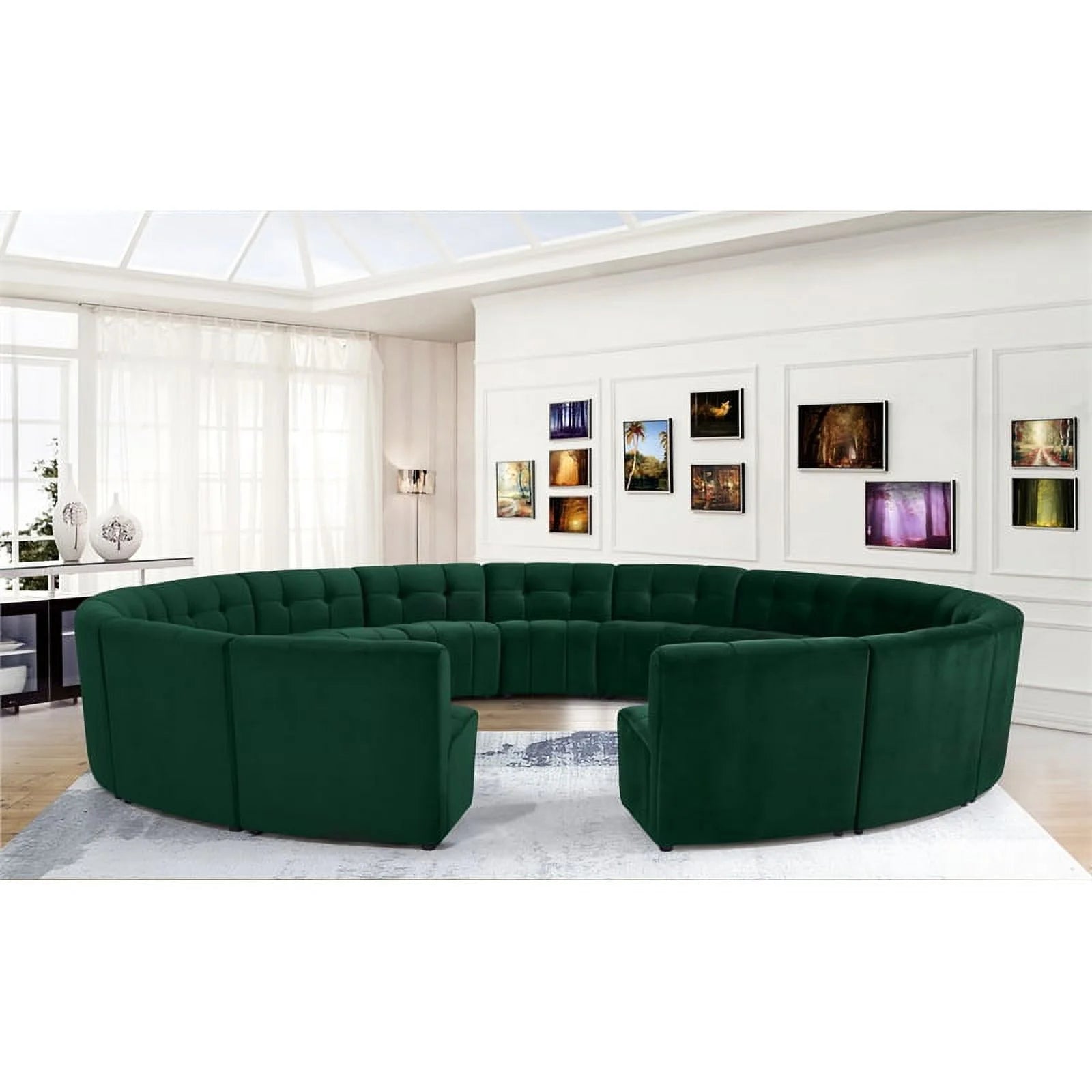 Green Velvet Tufted Modular 15 Piece Sectional Sofa E12722