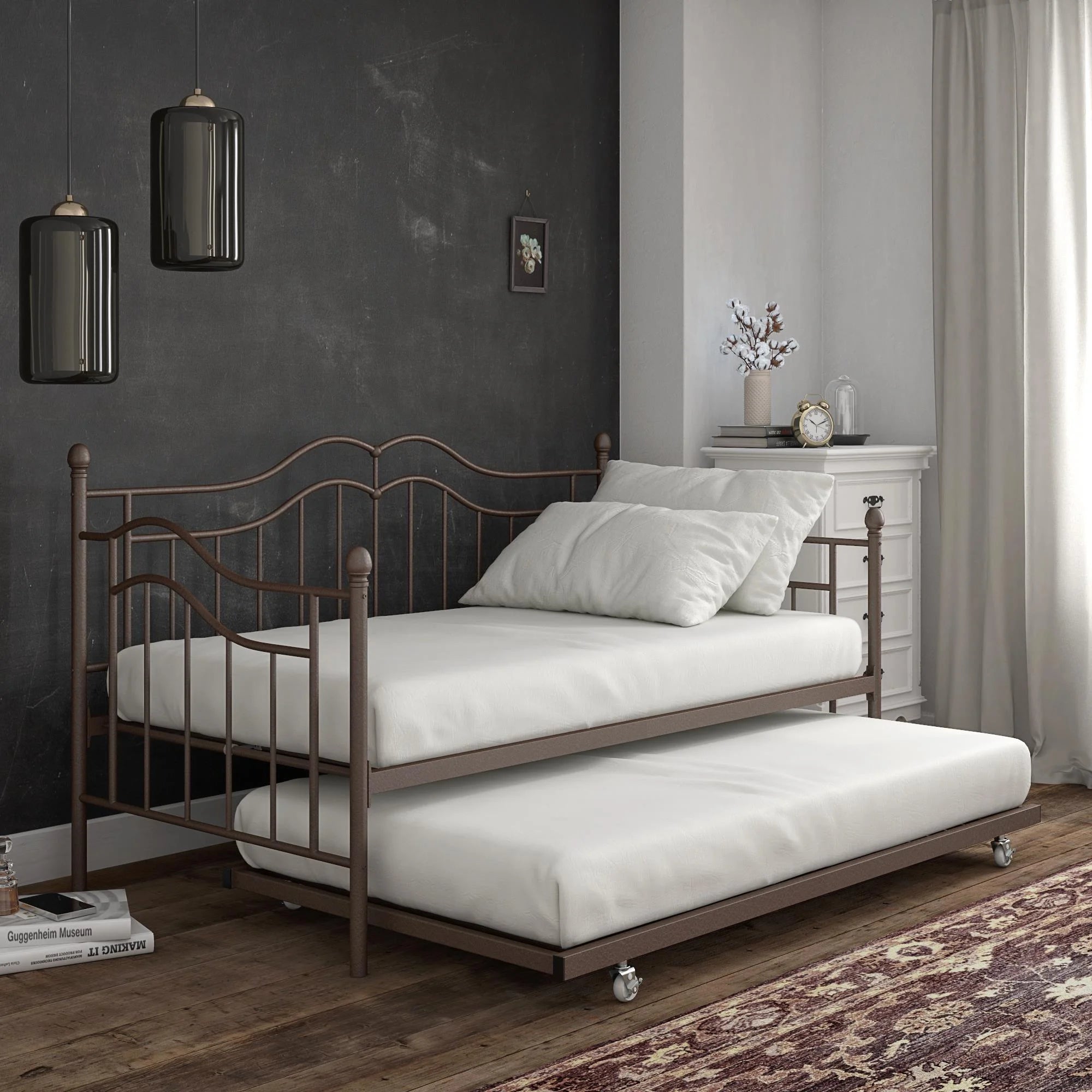 Bronze Metal Daybed And Trundle, Twin/Twin Size Frame C376