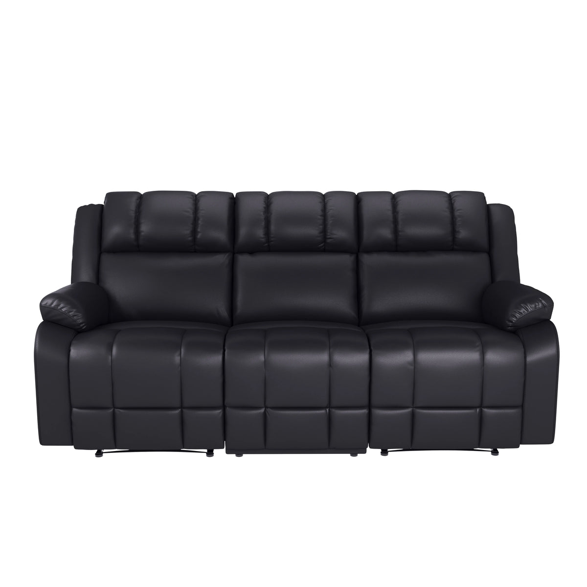 Caviar Black Faux Leather Reclining Sofa P317