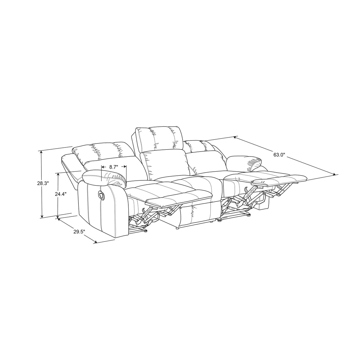 Caviar Black Faux Leather Reclining Sofa P317