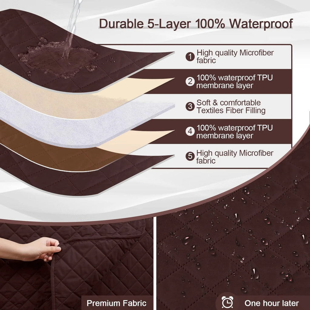 Large/Chocolate Waterproof L Shaped Sofa Covers 3pcs J222410