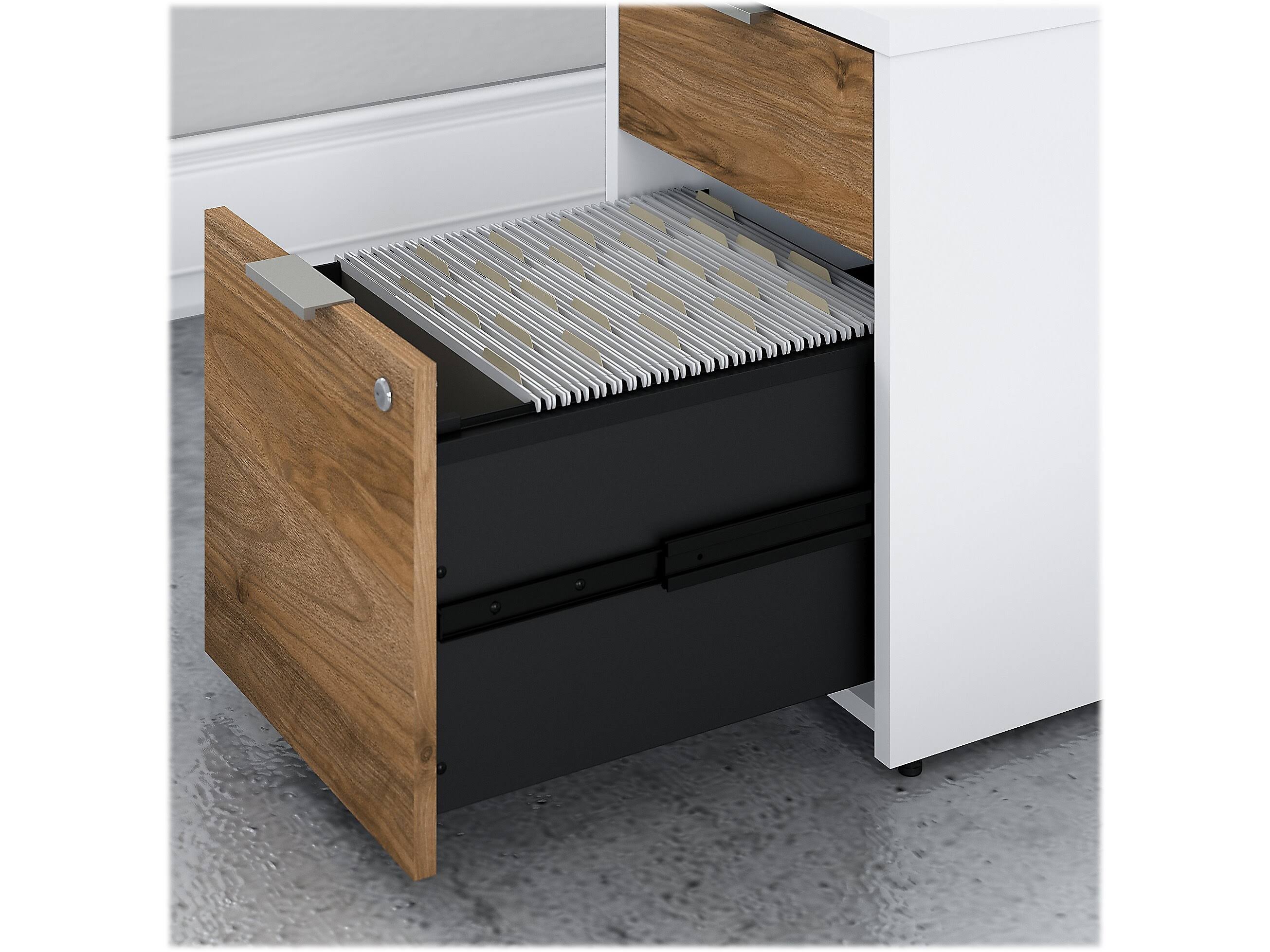 72w Desk with Drawers and Storage Cabinet Fresh Walnut White X8299