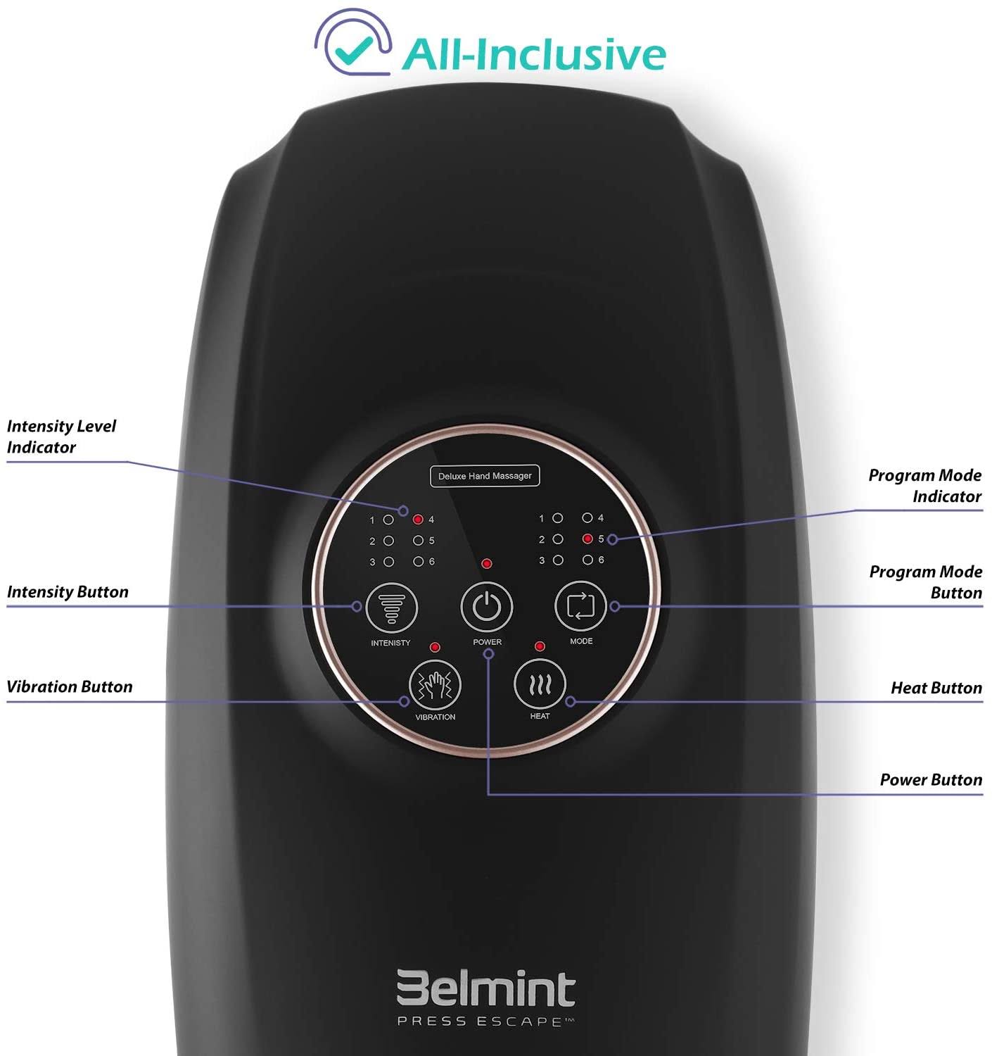 Cordless Air Compression Hand Massager with Heat - Black E5675