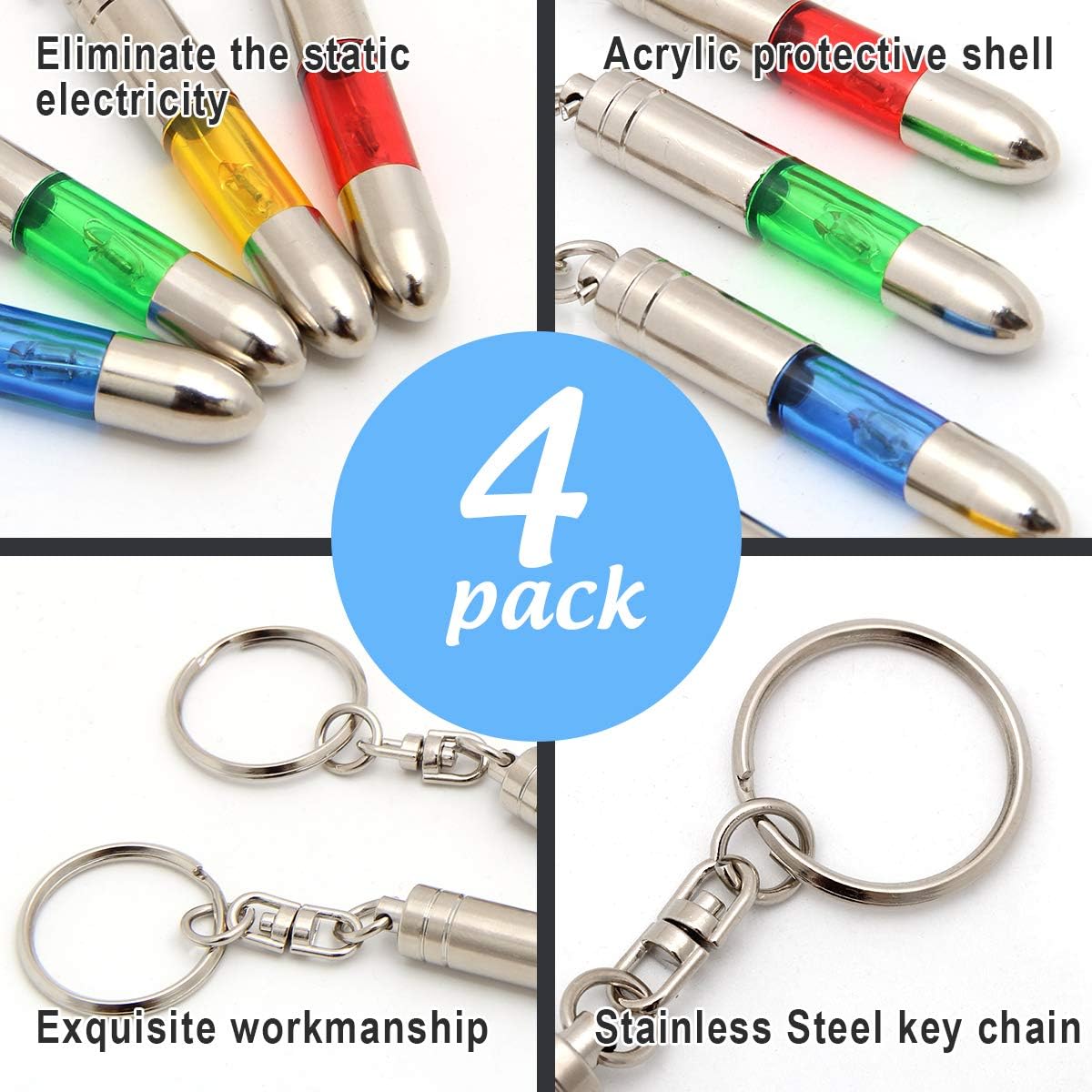4 Packs Car Static Human Body Static Eliminator Discharger Keychain ESD Tool Sets T4954