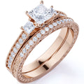 18K Rose Gold over Silver Three Stone Ring Set H47200