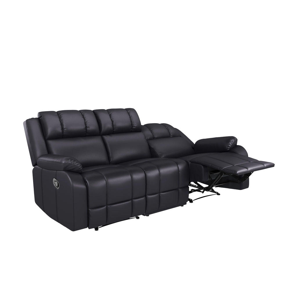 Caviar Black Faux Leather Reclining Sofa P317