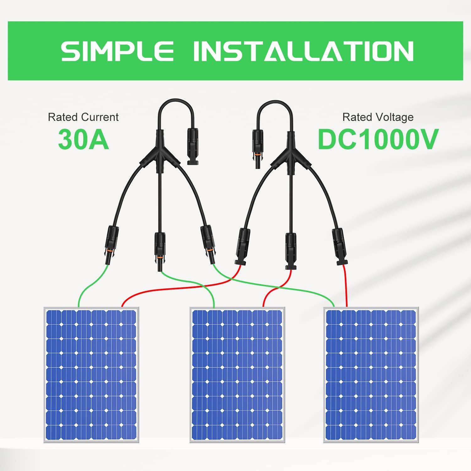 Solar Connectors 30A Y-Branch Cable Parallel Adaptor Pair for Solar Panel, Pack of 2 H352299