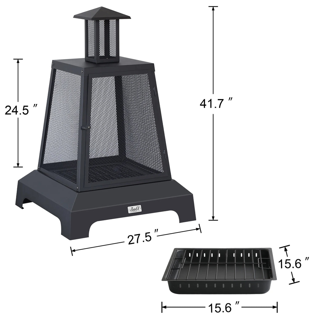 Black Steel Wood Burning Fire Pit Chimenea F191