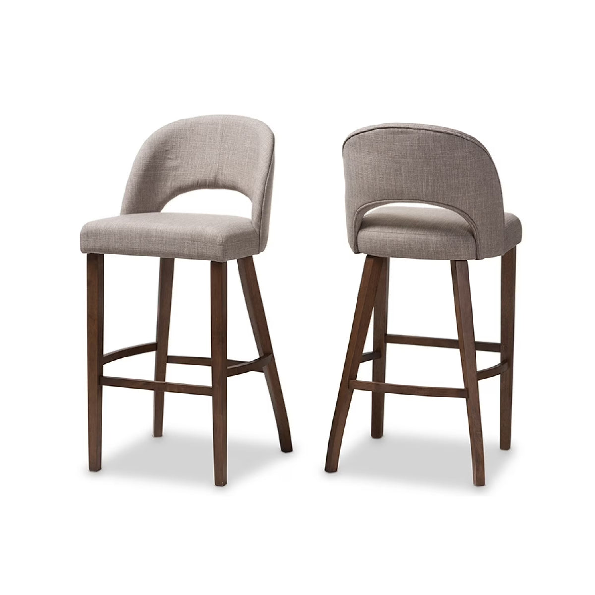 Light Grey Fabric Upholstered Wood Bar Stool Set of 2 W121401